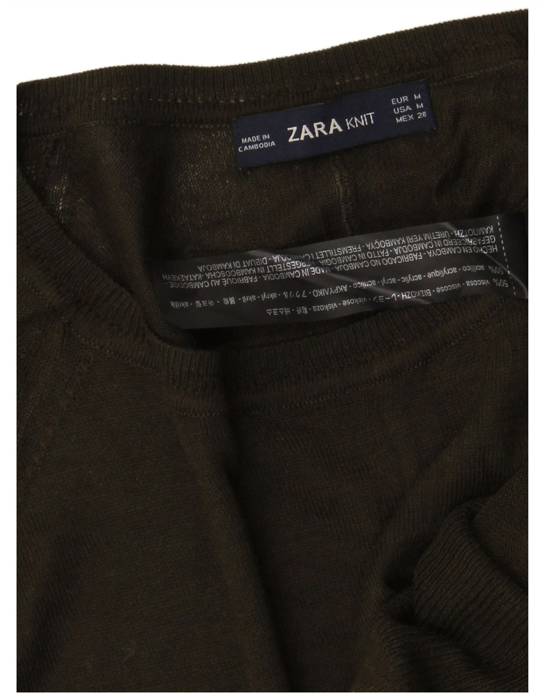 Zara Womens Boat Neck Jumper Sweater UK 14 Medium Khaki Viscose