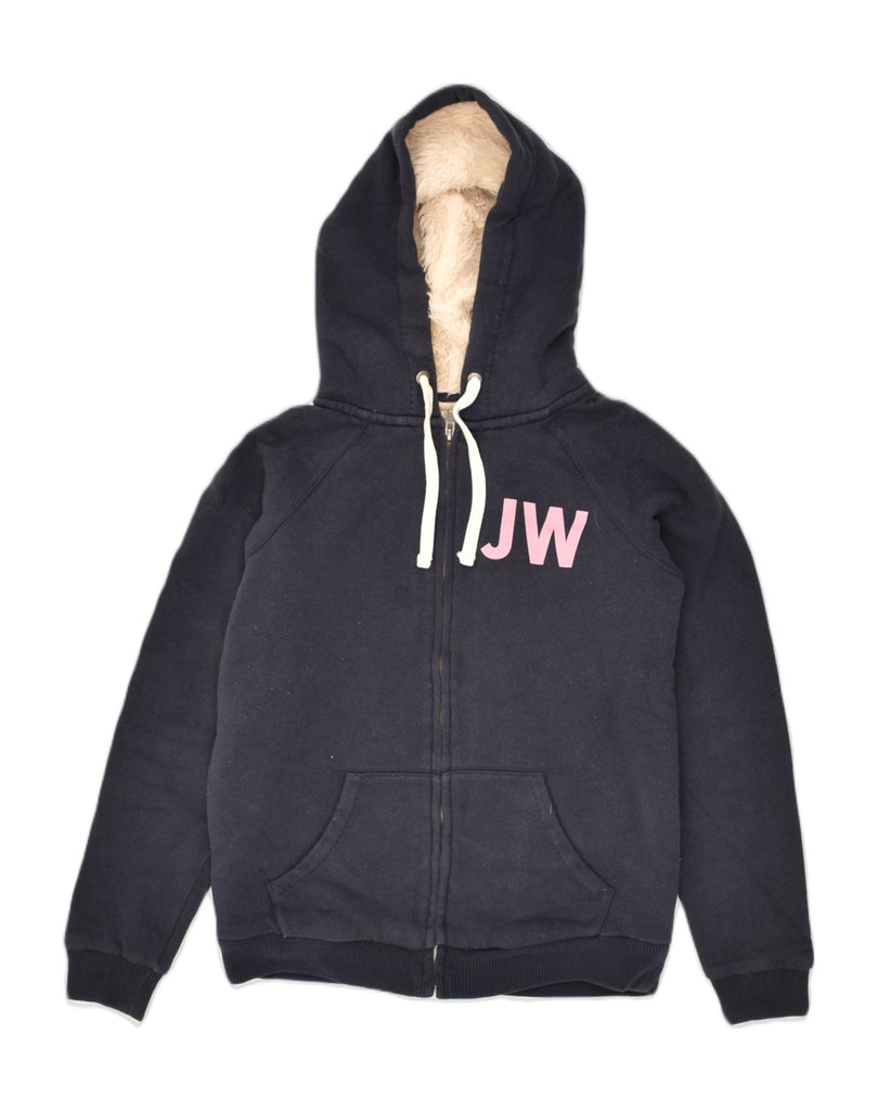 JACK WILLS Womens Sherpa Graphic Zip Hoodie Sweater UK 10 Small Navy Blue | Vintage Jack Wills | Thrift | Second-Hand Jack Wills | Used Clothing | Messina Hembry 