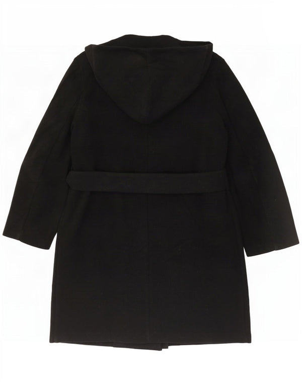 Zara Womens Hooded Double Breasted Coat UK 18 XL Black Polyester