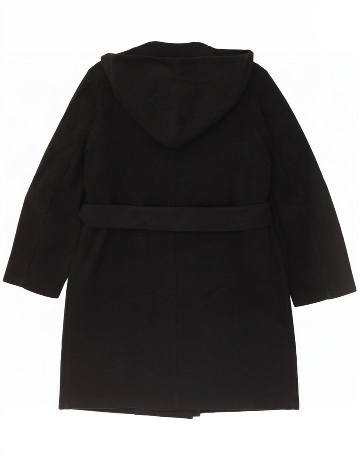 Zara Womens Hooded Double Breasted Coat UK 18 XL Black Polyester