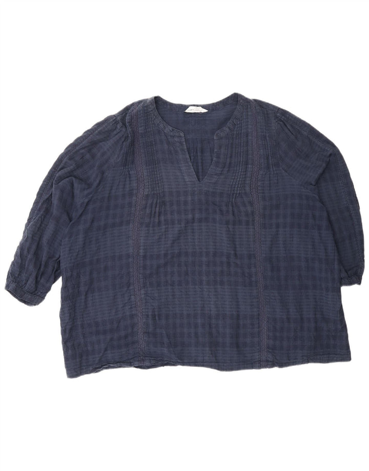 Marks & Spencer Womens 3/4 Sleeve Blouse Top UK 24 4XL Navy Blue Check