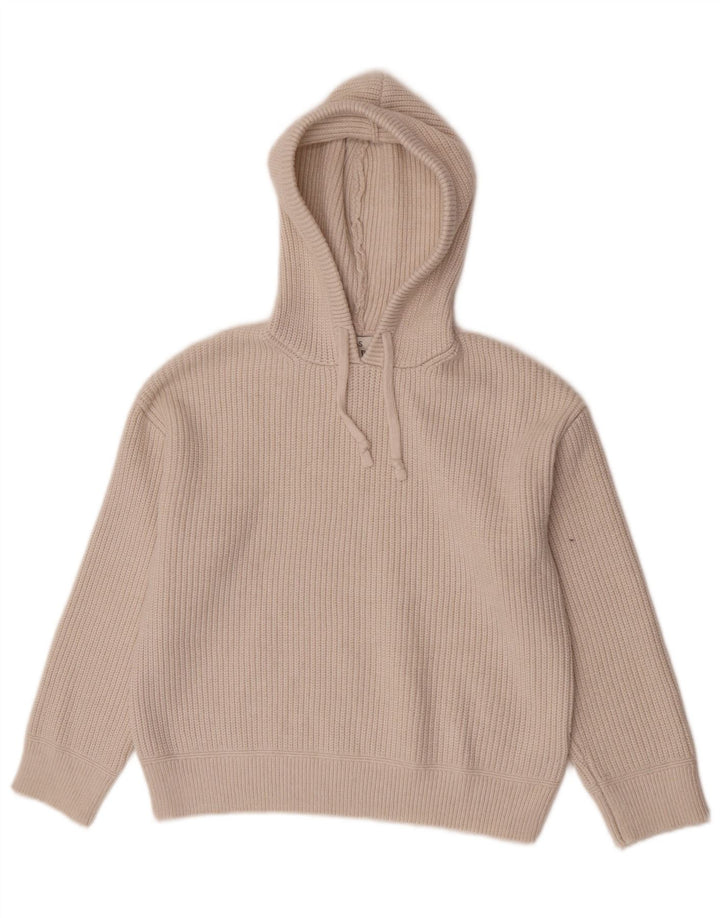 Marks & Spencer Womens Hooded Jumper Sweater UK 14 Medium Beige Polyester