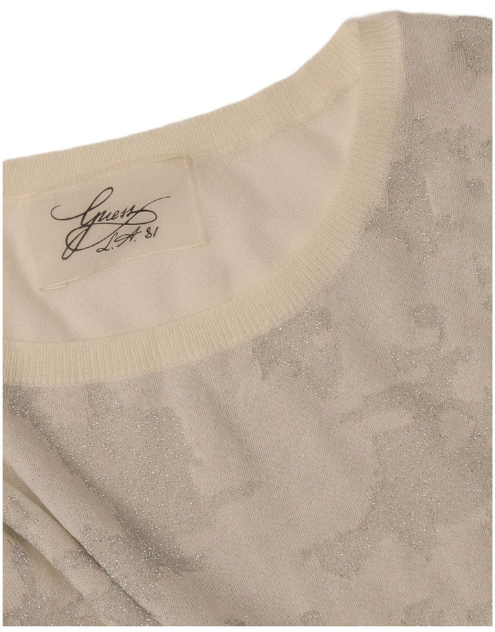 Guess Womens Boat Neck Jumper Sweater UK 14 Medium White Camouflage