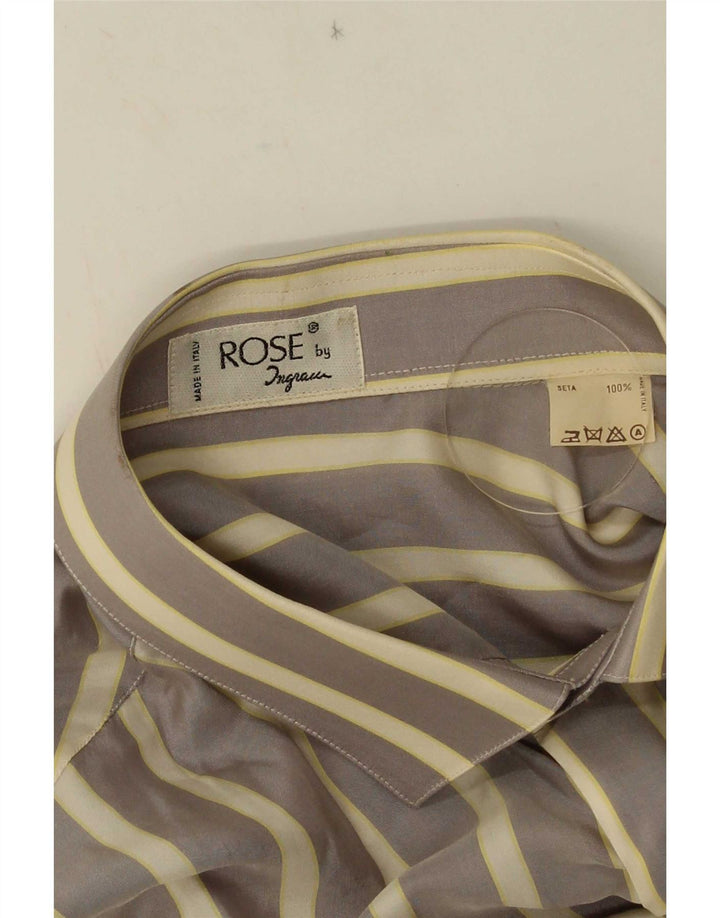 Ingram Mens Shirt Medium Grey Striped Silk