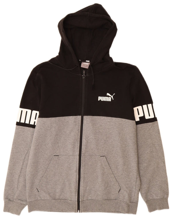 PUMA Mens Graphic Zip Hoodie Sweater Medium Black Colourblock Cotton