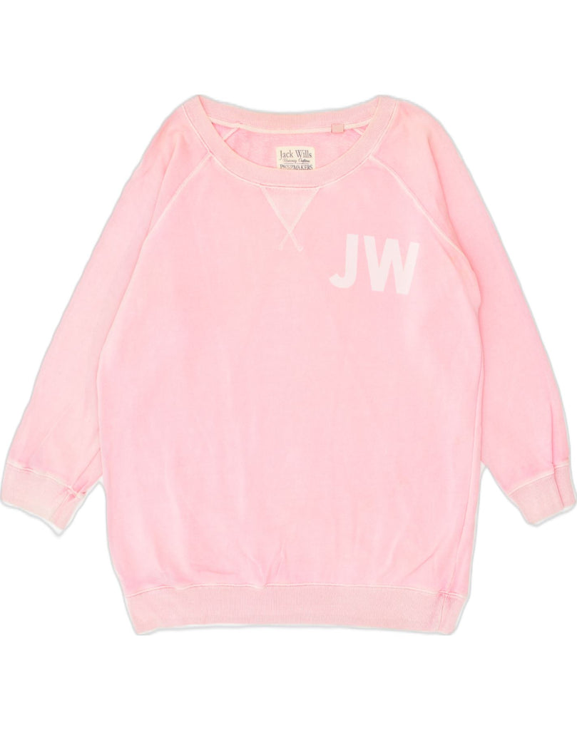 JACK WILLS Womens Graphic Sweatshirt Jumper UK 12 Medium  Pink Cotton | Vintage Jack Wills | Thrift | Second-Hand Jack Wills | Used Clothing | Messina Hembry 