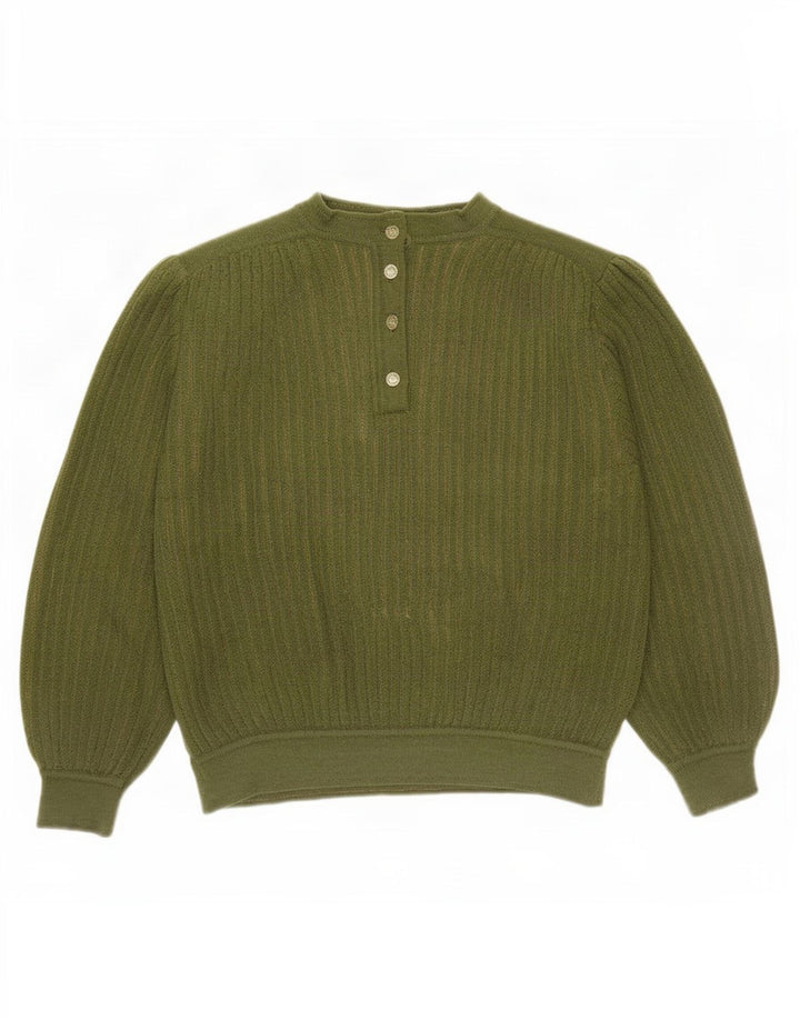 Mariedda Womens Button Neck Jumper Sweater UK 16 Large Green Wool