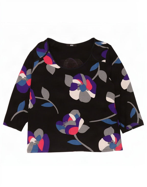 Marks & Spencer Womens Graphic Top 3/4 Sleeve UK 16 Large Black Floral