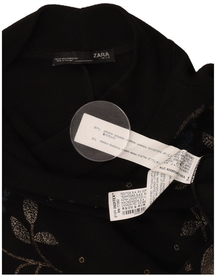 Zara Womens Long Sleeve Shift Dress UK 14 Medium Black Floral Polyester