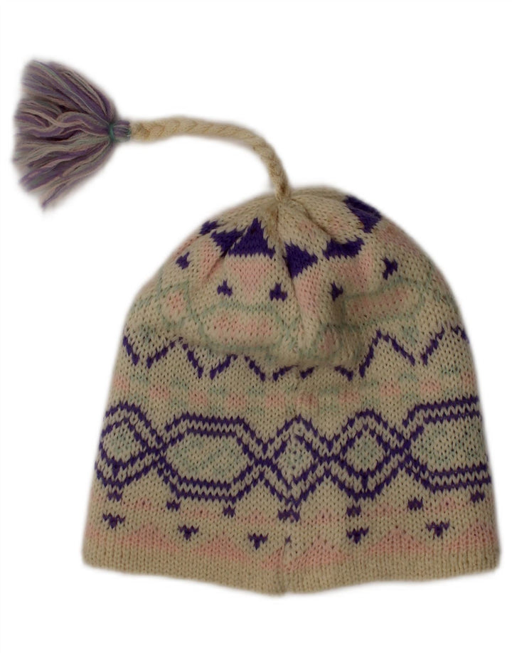 Vintage Womens Beanie Hat One Size Off White Fair Isle Wool