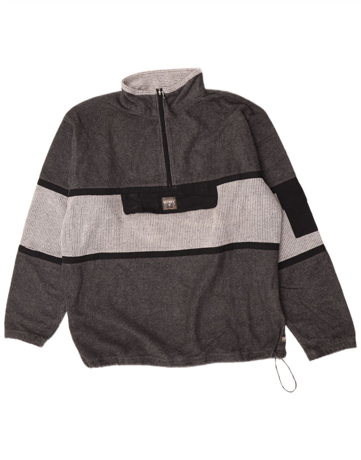MC Kee's Mens Zip Neck Fleece Jumper XL Grey Colourblock Polyester