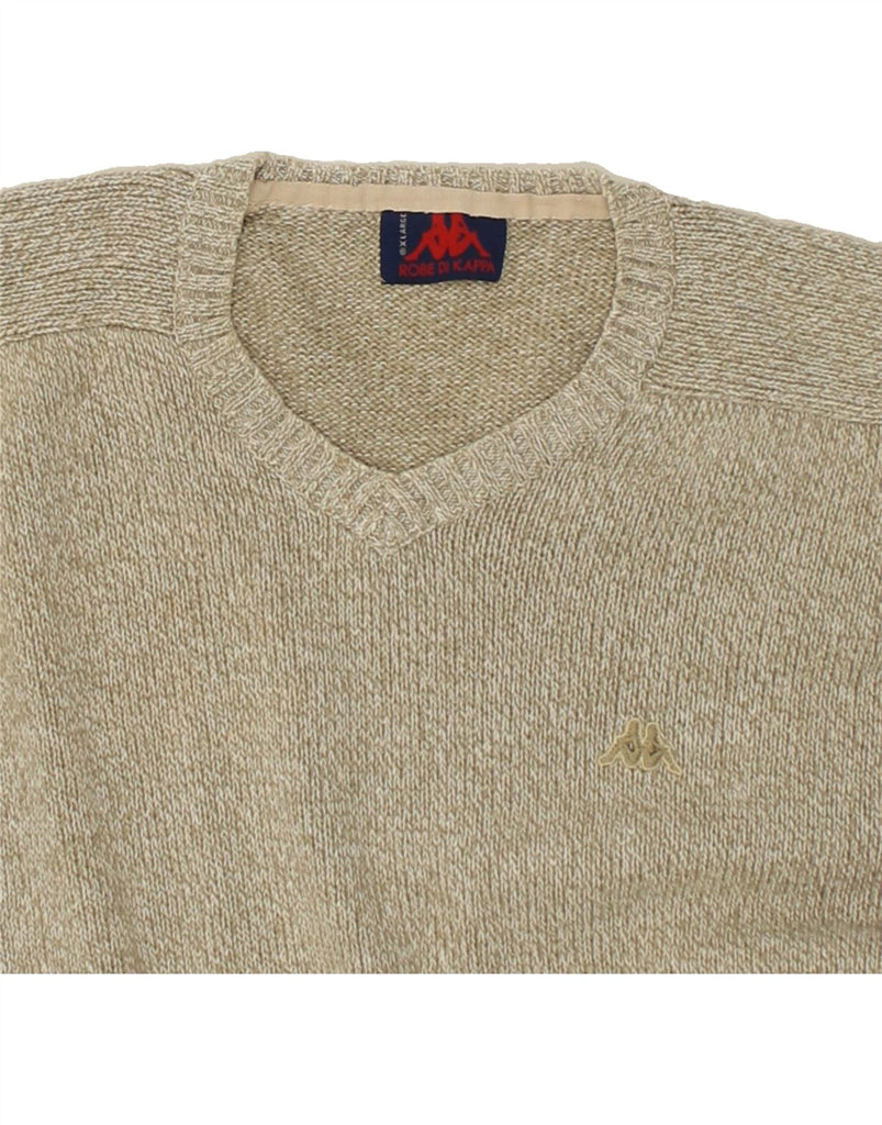KAPPA Mens V-Neck Jumper Sweater XL Beige Cotton | Vintage Kappa | Thrift | Second-Hand Kappa | Used Clothing | Messina Hembry 