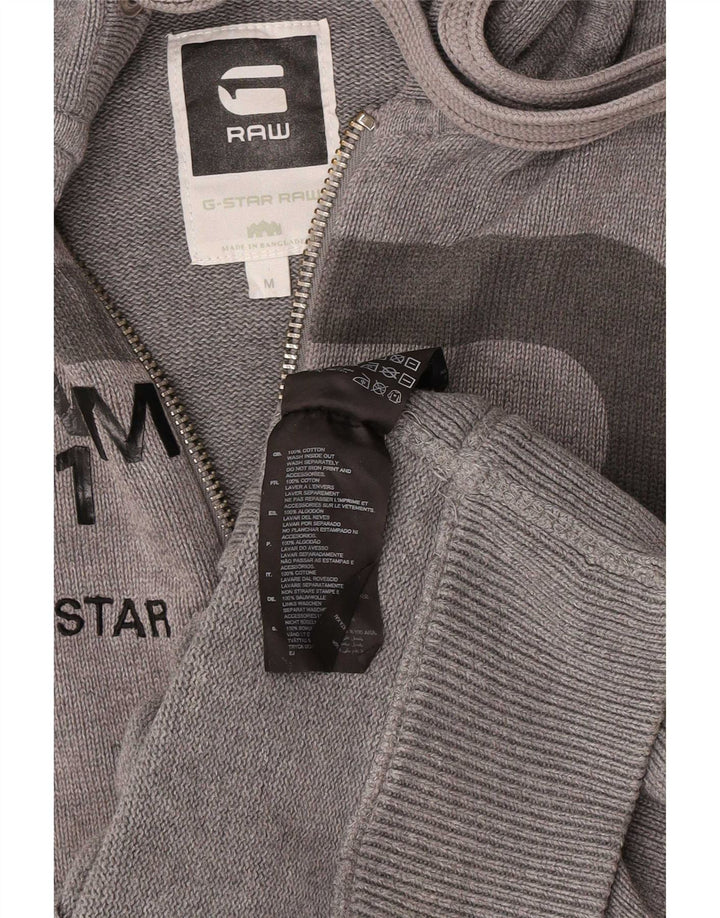 G-Star Mens Hooded Graphic Cardigan Sweater Medium Grey Cotton