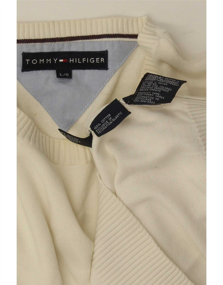 Tommy Hilfiger Mens Crew Neck Jumper Sweater Large White Cotton