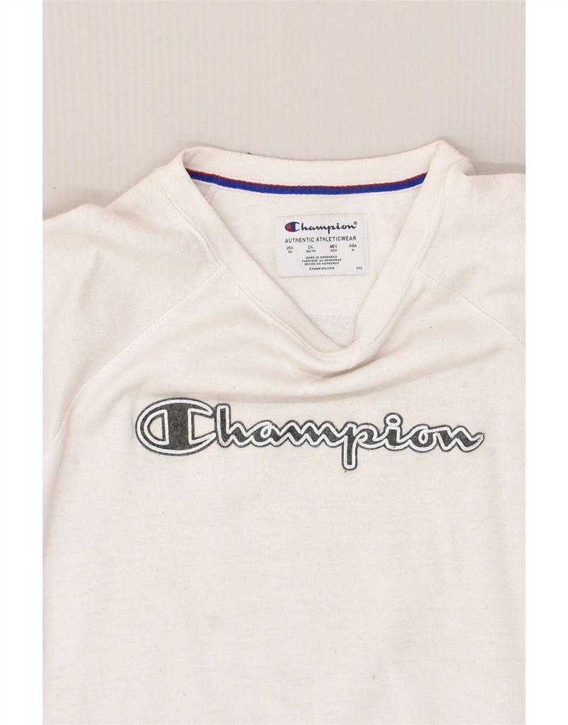 CHAMPION Mens Graphic Sweatshirt Jumper XS White Polyester | Vintage Champion | Thrift | Second-Hand Champion | Used Clothing | Messina Hembry 