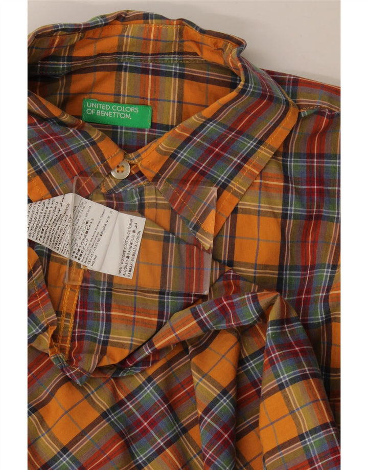 Benetton Mens Shirt Medium Orange Check Cotton