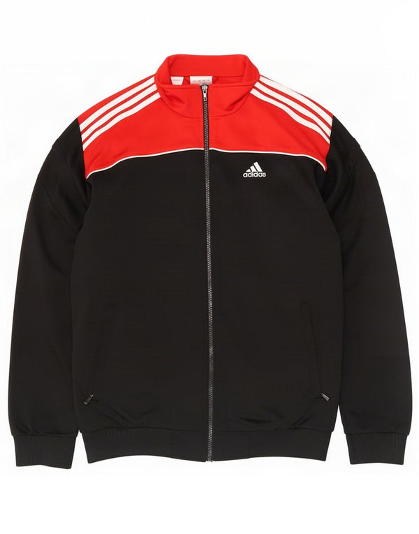 Adidas Boys Tracksuit Top Jacket 15-16 Years Black Colourblock Polyester