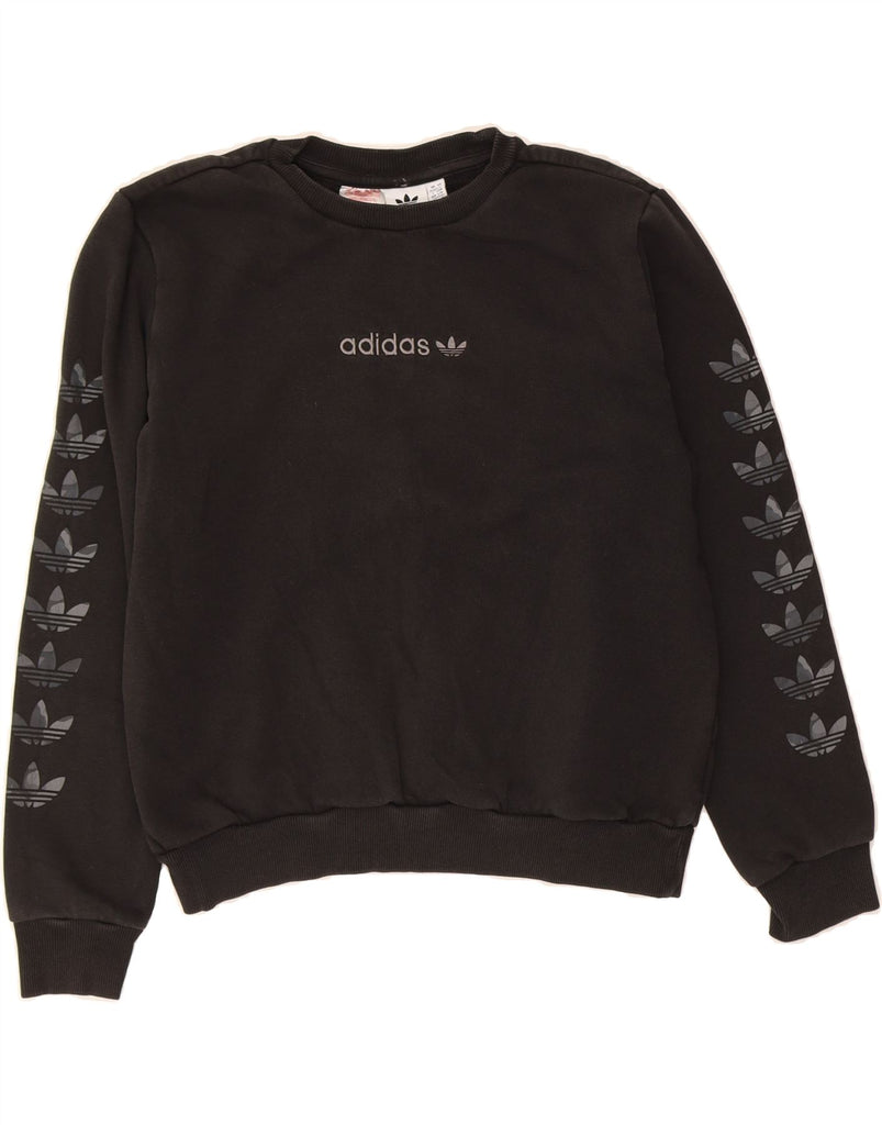 ADIDAS Boys Graphic Sweatshirt Jumper 13-14 Years Black Vintage Adidas and Second-Hand Adidas from Messina Hembry 