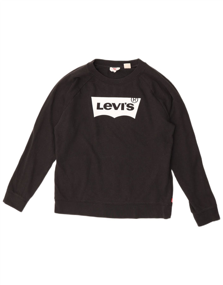Levi's Womens Graphic Oversized Sweatshirt Jumper UK 10 Small Black Cotton