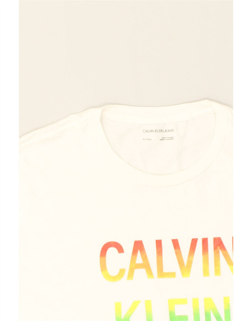 CALVIN KLEIN Mens Graphic T-Shirt Top XL White Cotton | Vintage Calvin Klein | Thrift | Second-Hand Calvin Klein | Used Clothing | Messina Hembry 