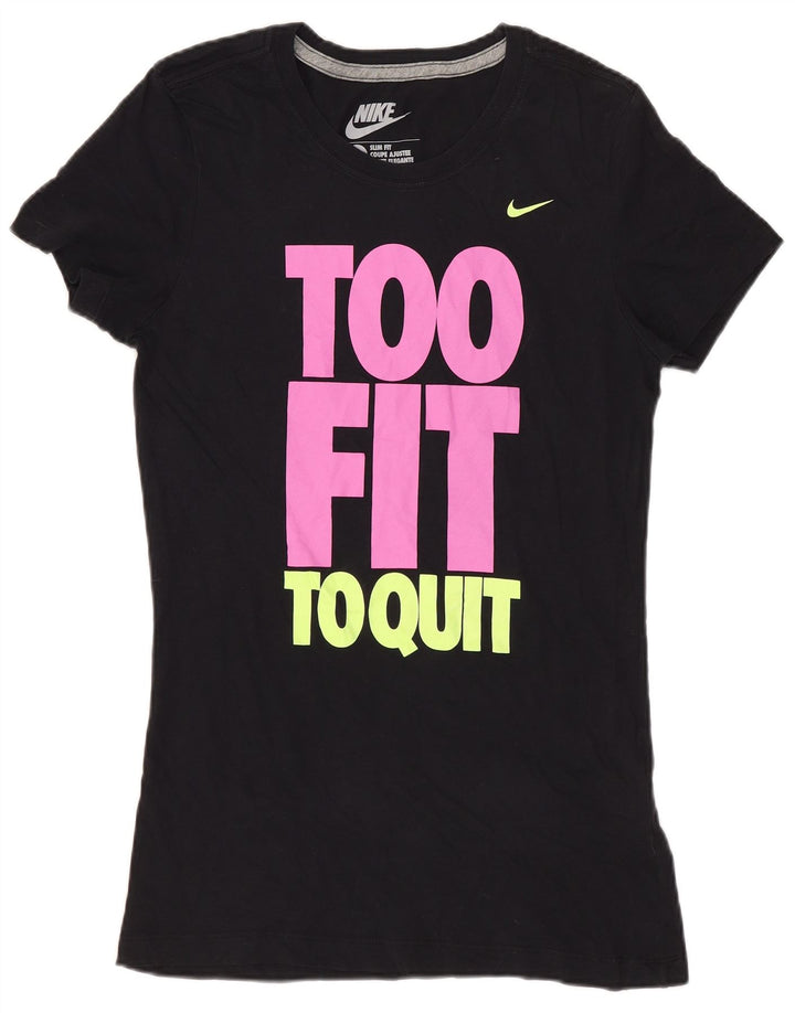 Nike Womens Slim Fit Graphic T-Shirt Top UK 10 Small Black Cotton