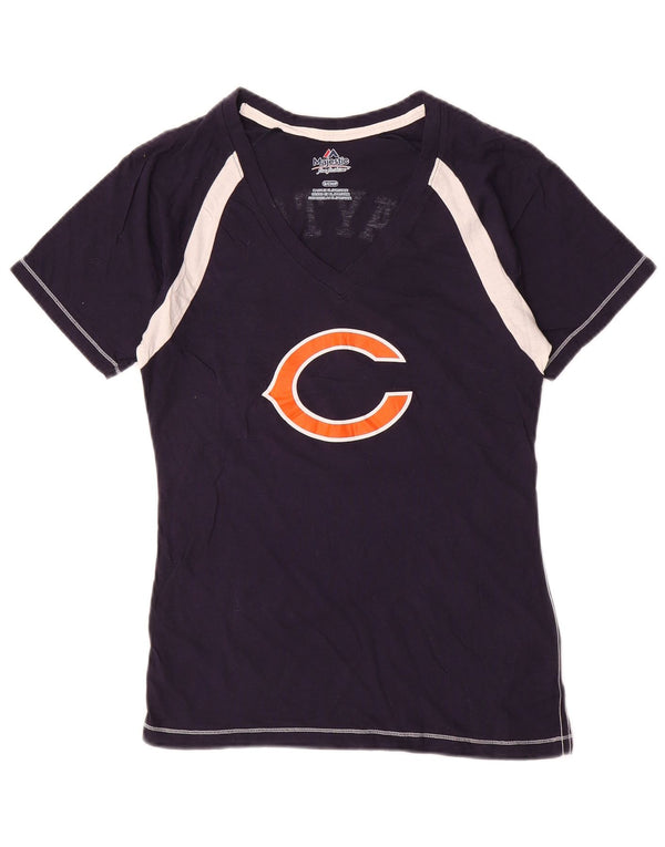 MAJESTIC Womens Chicago Bears Graphic T-Shirt Top UK 10 Small Navy Blue