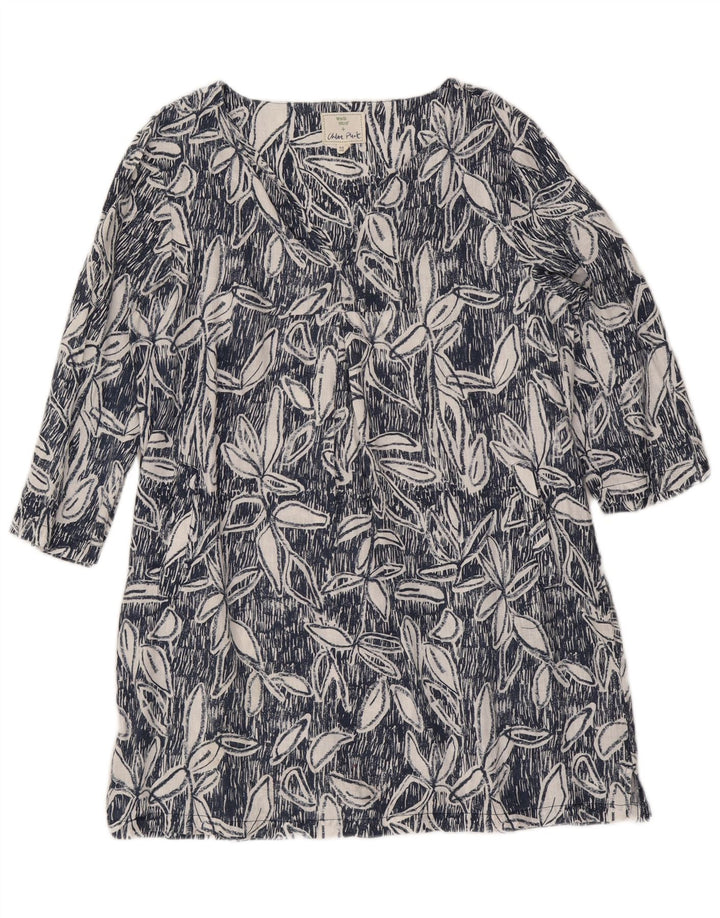 White Stuff Womens 3/4 Sleeve Shift Dress UK 12 Medium Blue Floral Linen