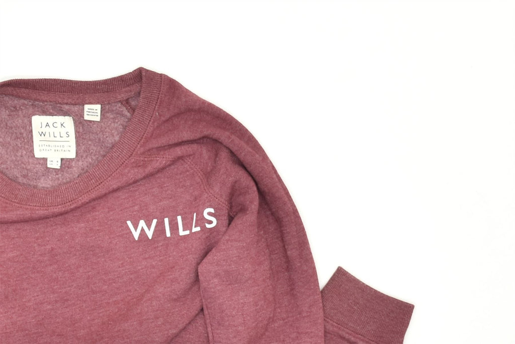 JACK WILLS Womens Sweatshirt Jumper UK 8 Small Burgundy Cotton | Vintage | Thrift | Second-Hand | Used Clothing | Messina Hembry 