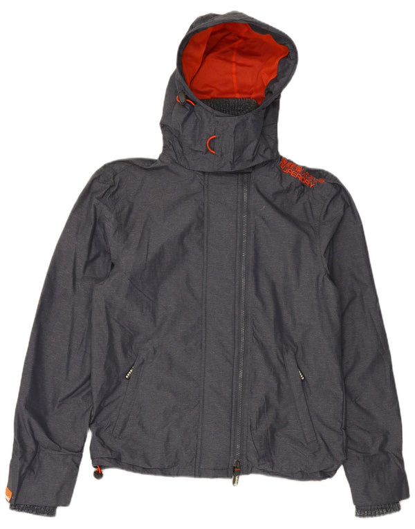 SUPERDRY Mens Windcheater Hooded Windbreaker Jacket UK 36 Small Grey Nylon