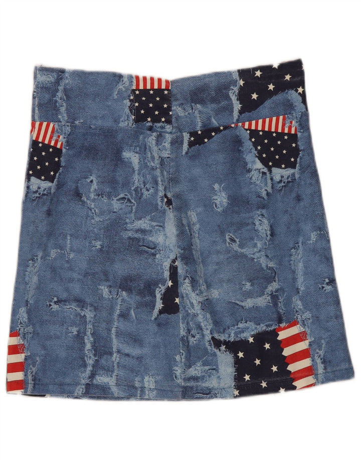 Vintage Womens Distressed Mini Skirt Medium W28  Blue Patchwork Cotton USA