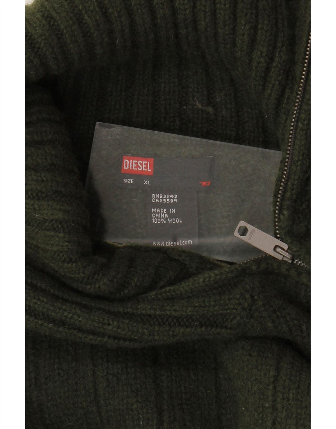 DIESEL Womens Zip Neck Jumper Sweater UK 18 XL Khaki Wool