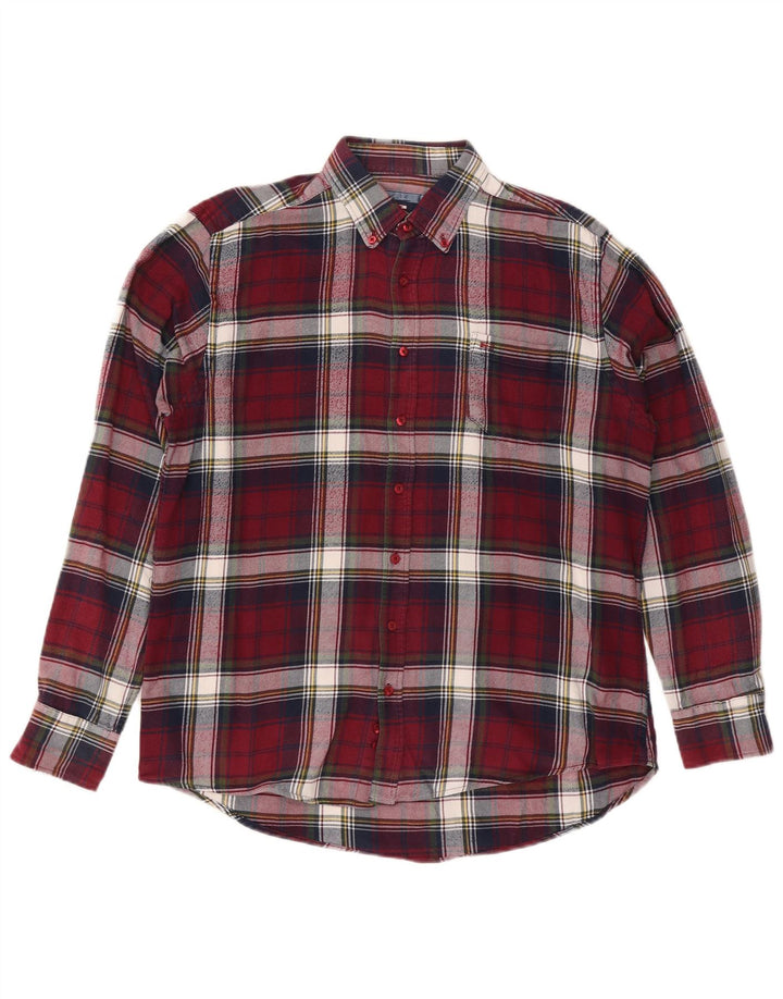 COMMANDER Mens Flannel Shirt Size 41/42 Large Burgundy Check Cotton