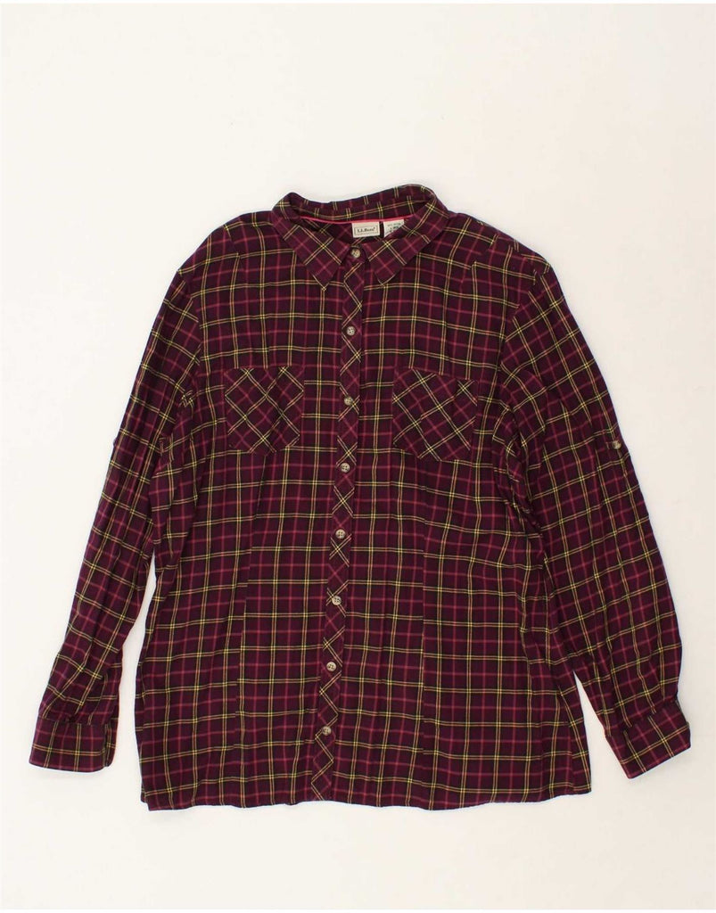 L.L.BEAN Womens Flannel Shirt UK 16 Large Maroon Check Cotton Vintage L.L.Bean and Second-Hand L.L.Bean from Messina Hembry 