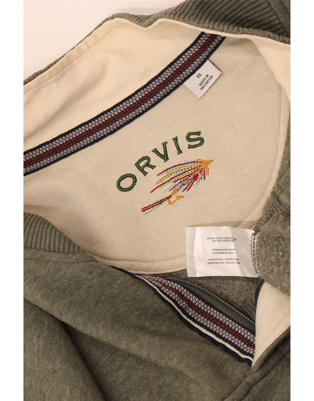 Orvis Mens Zip Neck Sweatshirt Jumper XL Khaki Cotton