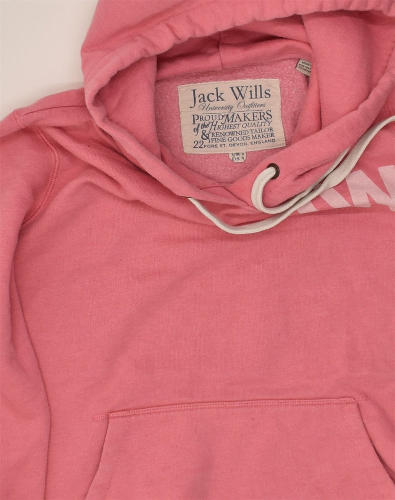 JACK WILLS Womens Graphic Hoodie Jumper UK 8 Small Pink Cotton | Vintage Jack Wills | Thrift | Second-Hand Jack Wills | Used Clothing | Messina Hembry 