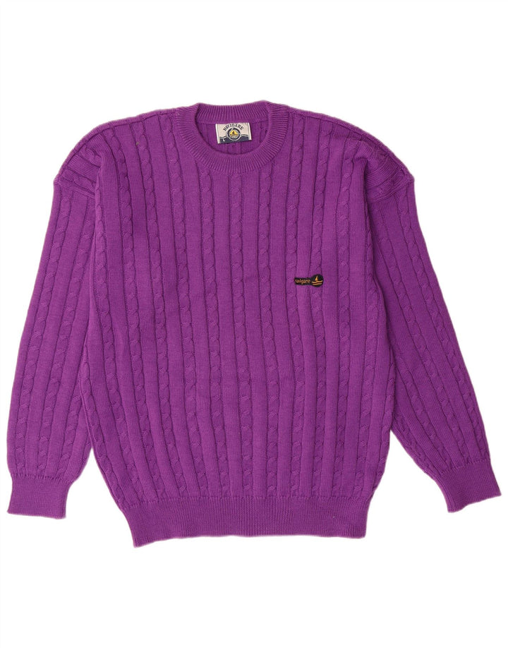 NAVIGARE Mens Crew Neck Jumper Sweater Large Purple Wool