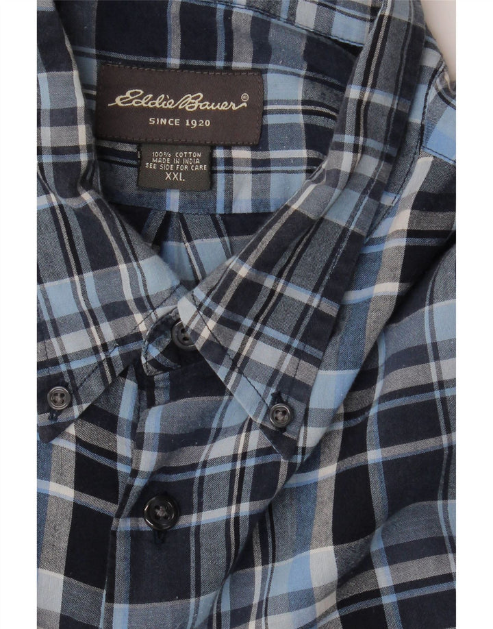 EDDIE BAUER Mens Short Sleeve Shirt 2XL Navy Blue Check Cotton Vintage Eddie Bauer and Second-Hand Eddie Bauer from Messina Hembry 