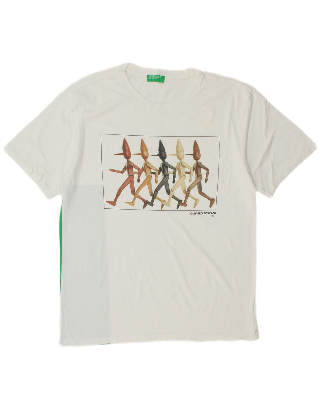 BENETTON Mens Graphic T-Shirt Top Medium White Colourblock Cotton