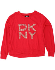 DKNY Womens Graphic Sweatshirt Jumper UK 14 Medium Red Cotton