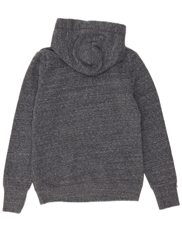 SUPERDRY Womens Graphic Hoodie Jumper UK 14 Medium Grey Flecked Cotton