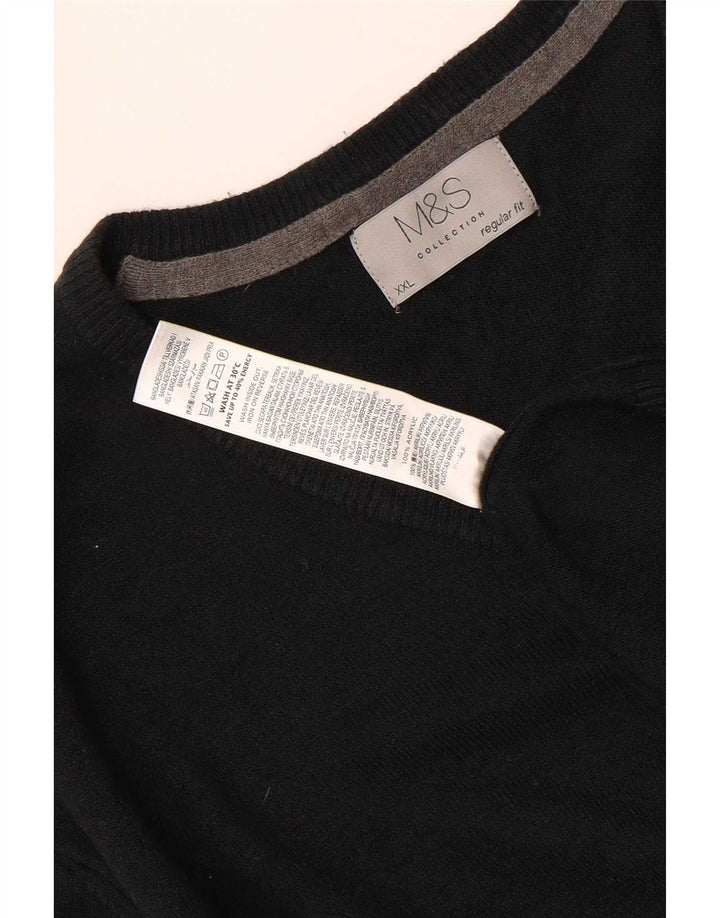 Marks & Spencer Mens Regular Fit V-Neck Jumper Sweater 2XL Black Acrylic