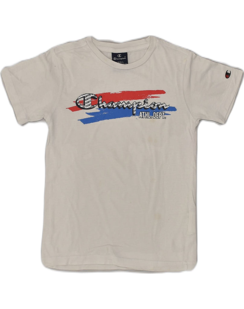 CHAMPION Boys Graphic T-Shirt Top 7-8 Years Small White Cotton | Vintage Champion | Thrift | Second-Hand Champion | Used Clothing | Messina Hembry 