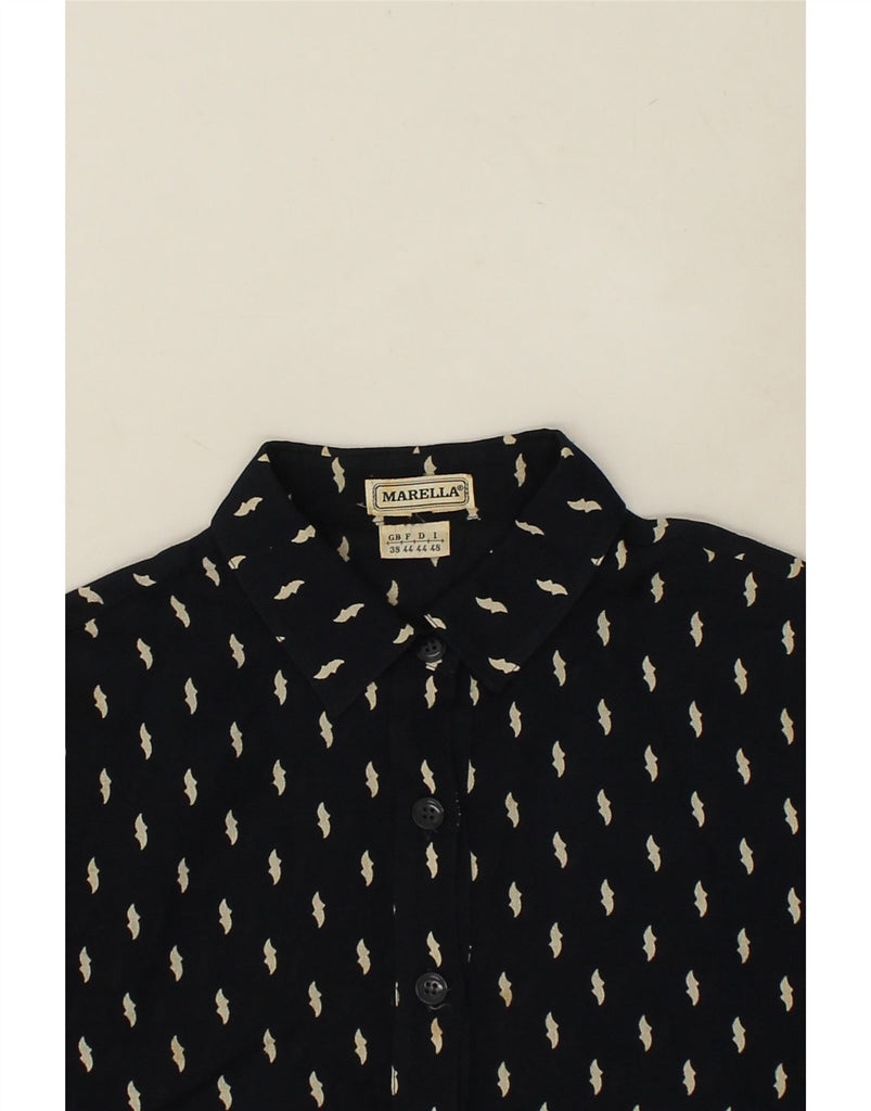 MARELLA Womens Abstract Pattern Pullover Shirt UK 18 XL Navy Blue | Vintage Marella | Thrift | Second-Hand Marella | Used Clothing | Messina Hembry 