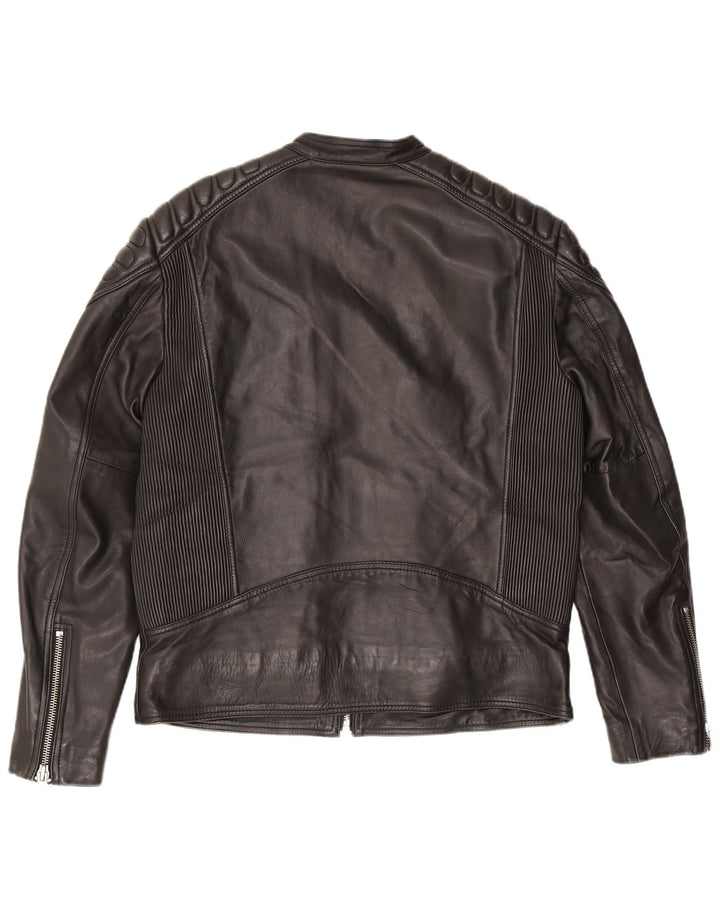Superdry Mens Leather Biker Jacket UK 42 XL Black
