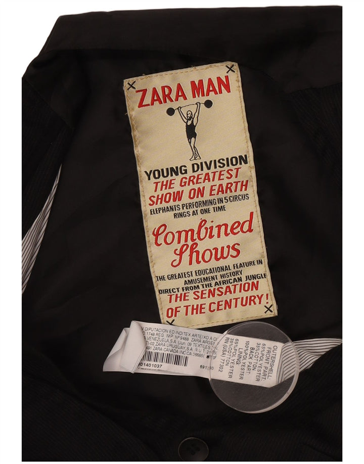 Zara Mens Waistcoat XS Black Pinstripe Polyester