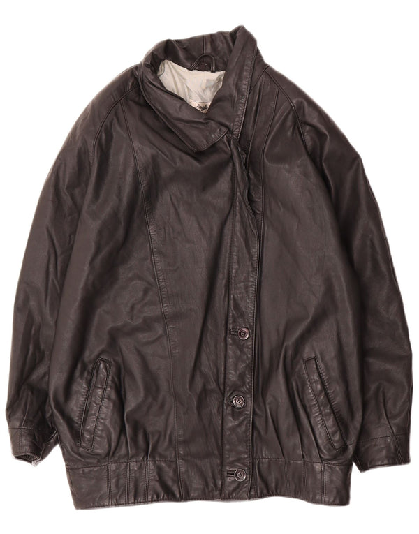 Angelo Muroni Womens Oversized Leather Jacket EU 36 Small Black