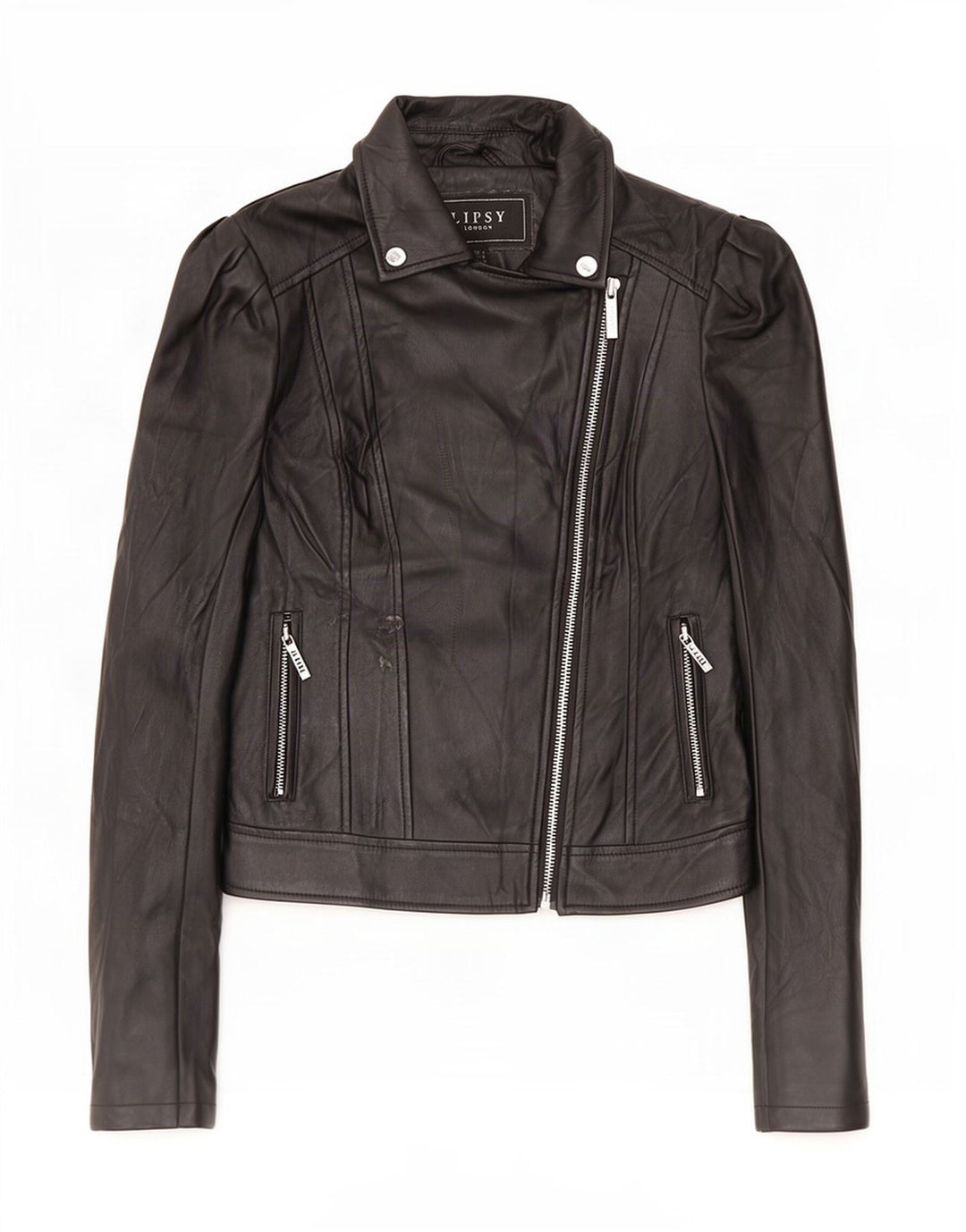 Lipsy Womens Faux Leather Biker Jacket UK 8 Small Black Polyester
