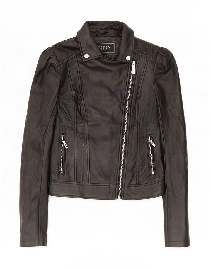 Lipsy Womens Faux Leather Biker Jacket UK 8 Small Black Polyester