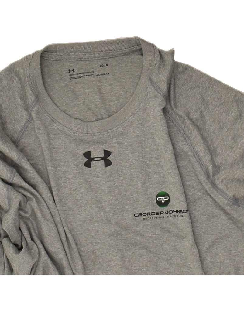 UNDER ARMOUR Mens Heat Gear Graphic Top Long Sleeve Large Grey Polyester | Vintage Under Armour | Thrift | Second-Hand Under Armour | Used Clothing | Messina Hembry 