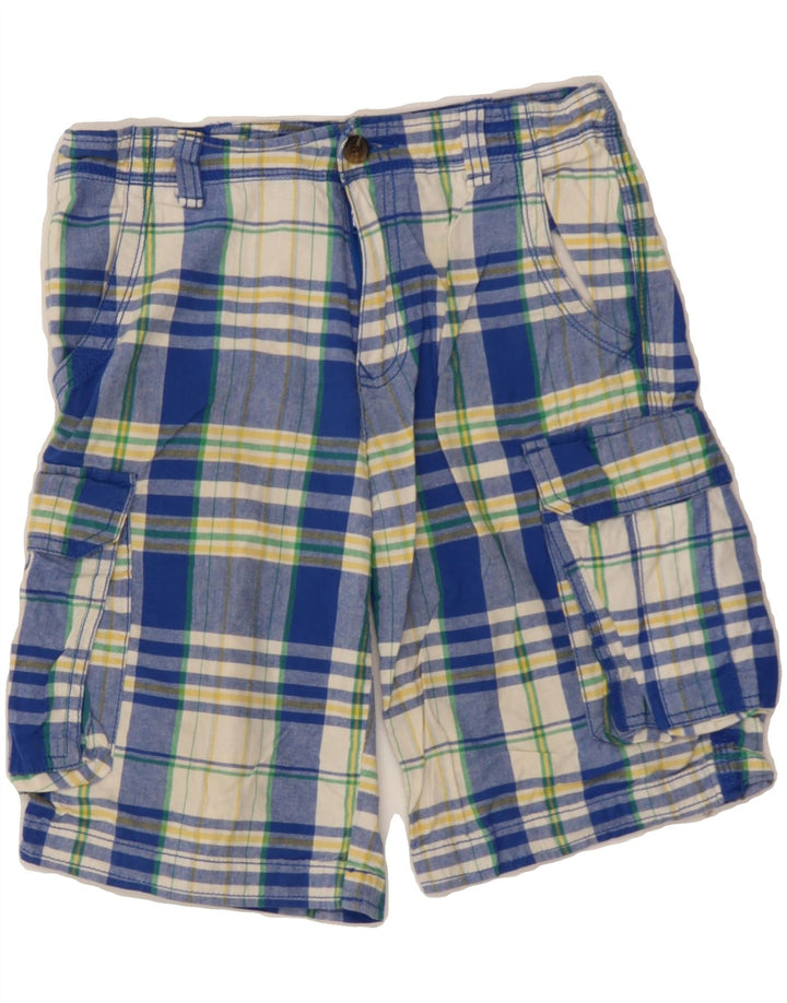 TOMMY HILFIGER Boys Cargo Shorts 11-12 Years W28 Blue Check Cotton Vintage Tommy Hilfiger and Second-Hand Tommy Hilfiger from Messina Hembry 
